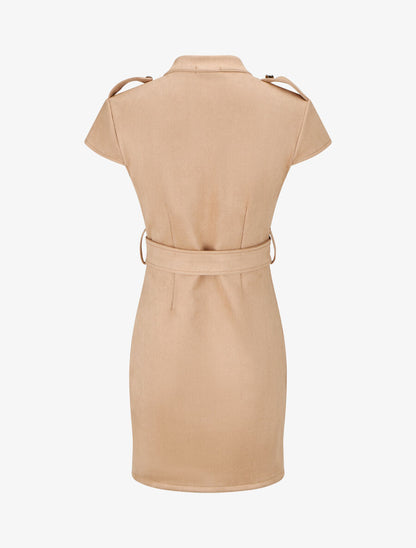 Robe courte en suédine ceinturée - Beige - 2