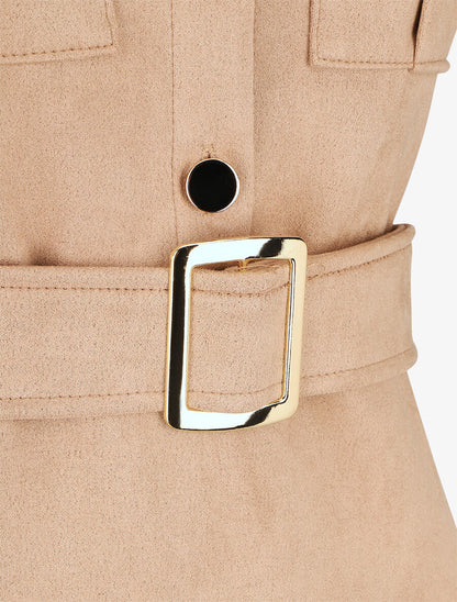 Robe courte en suédine ceinturée - Beige - 3