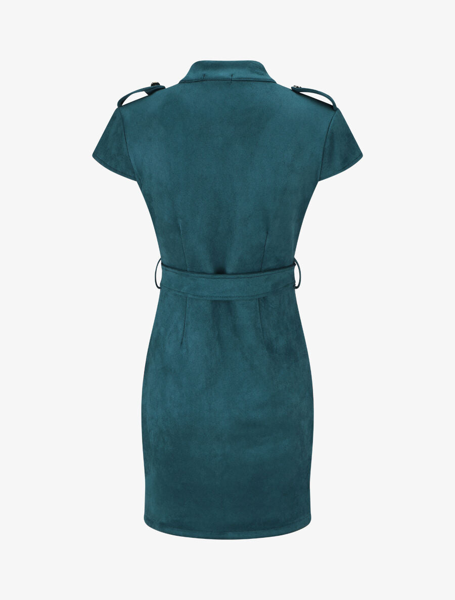 Robe courte en suédine ceinturée - Bleu canard - 2