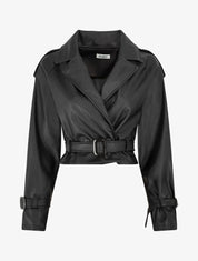 Veste courte en simili ceinturée - Noir - 1