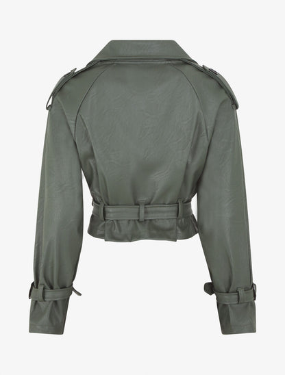 Veste courte en simili ceinturée - Kaki - 2