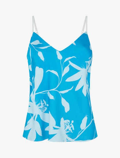 Caraco satiné imprimé fleuri - Bleu - 1