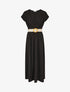 Robe longue unie élastiquée et ceinturée - Noir - 4
