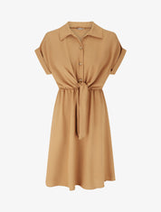 Robe unie à noeud et manches courtes - Camel - 4