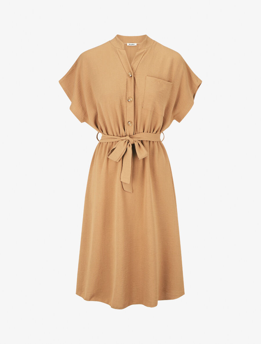 Robe mi-longue élastiquée - Camel - 1
