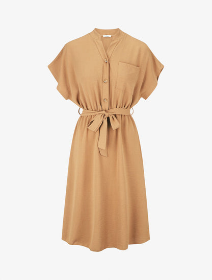 Robe mi-longue élastiquée - Camel - 1