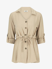 Blouse unie à manches retroussables - Beige - 4