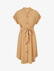 Robe chemise unie ceinturée - Camel - 1