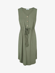 Robe mi-longue sans manches élastiquée - Kaki - 1