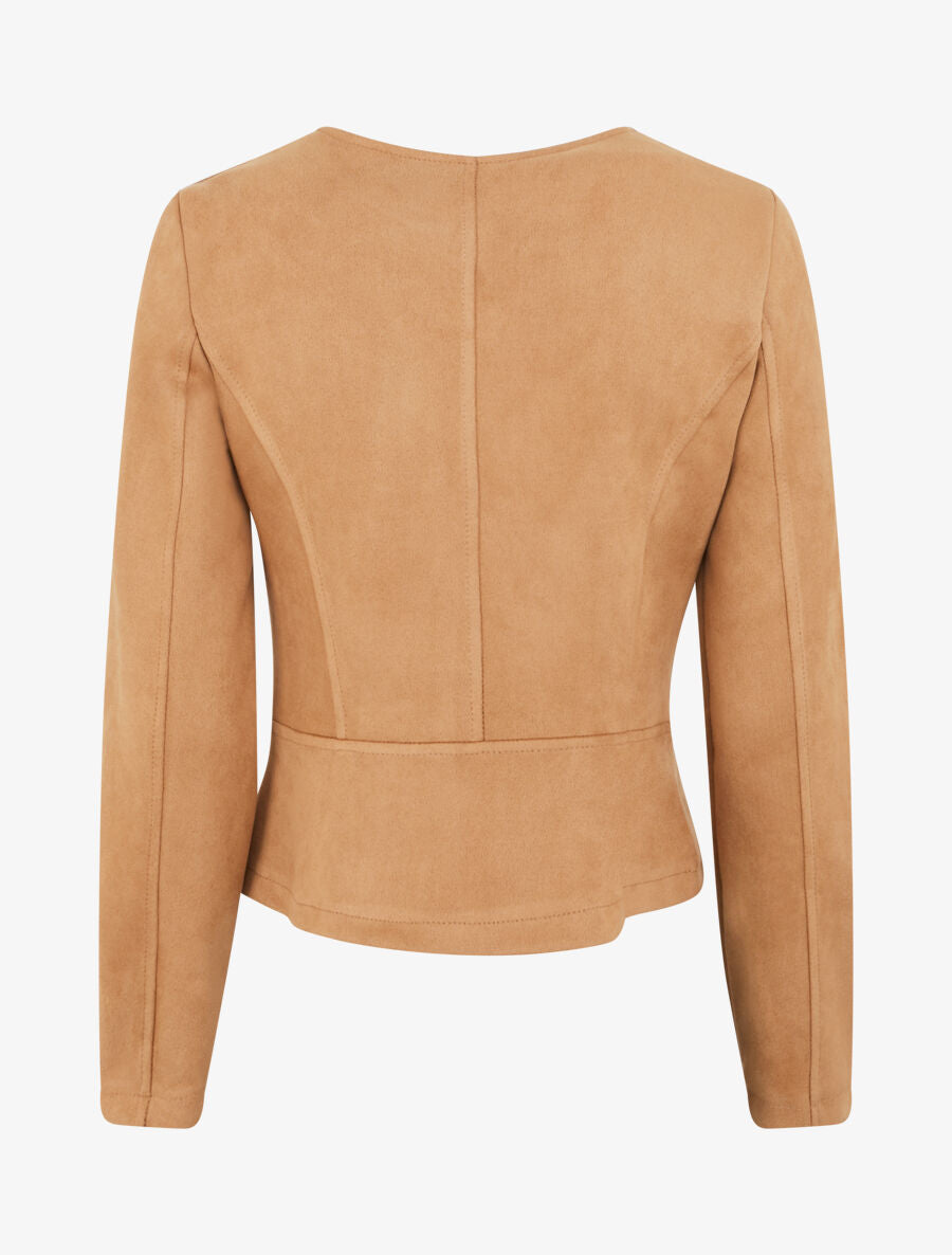 Veste en suédine à zips décoratifs - Camel clair - 2
