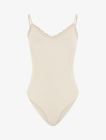 Body côtelé à fines bretelles - Beige - 1