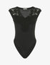Body sans manches col V en dentelle - Noir - 1