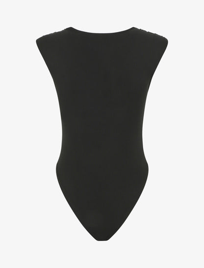 Body sans manches col V en dentelle - Noir - 2
