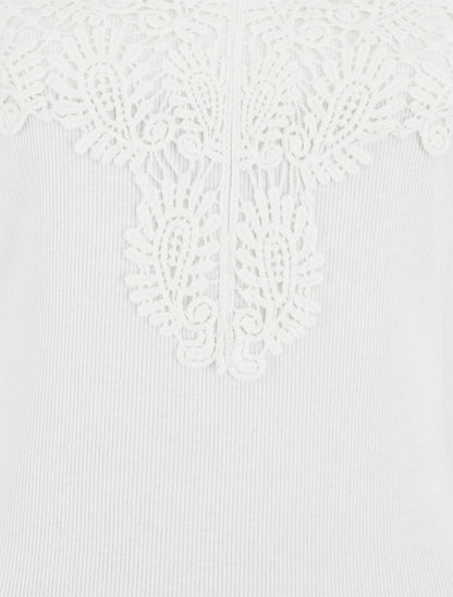 Body sans manches col V en dentelle - Blanc - 3