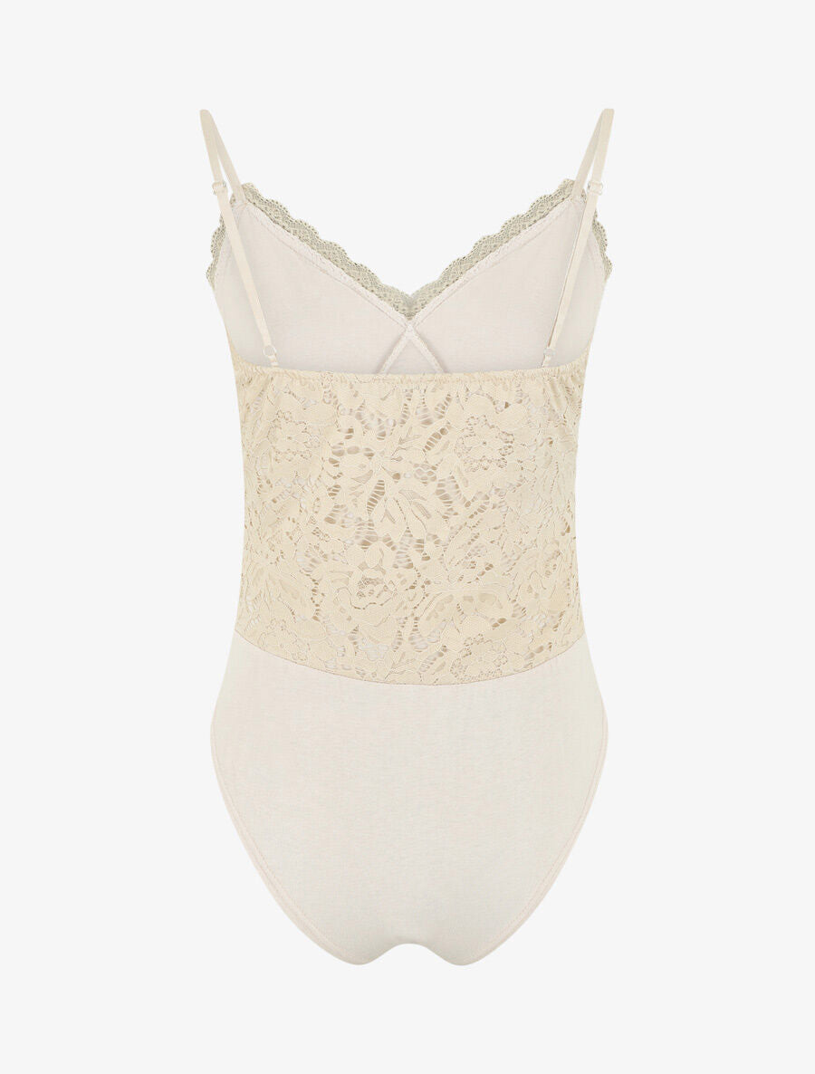 Body en dentelle à fines bretelles - Beige - 2