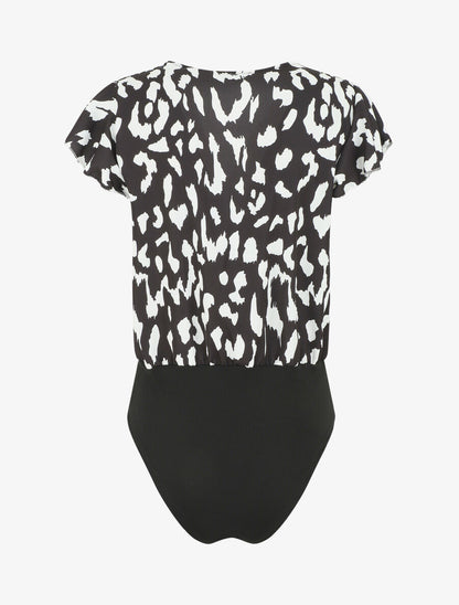 Body manches courtes imprimé léopard - Noir - 2