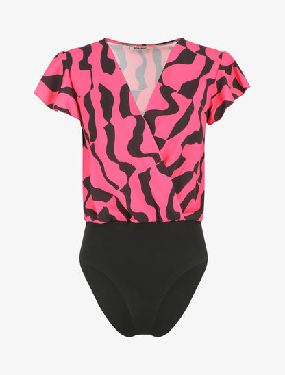 Body manches courtes imprimé graphique - Fuchsia - 1