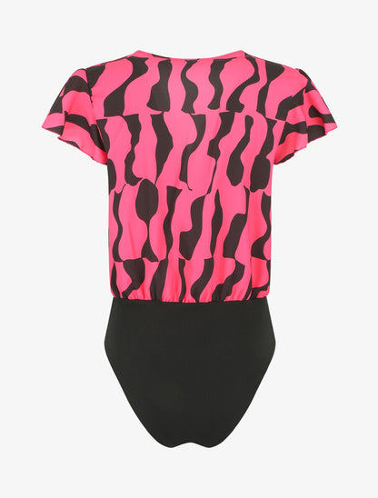 Body manches courtes imprimé graphique - Fuchsia - 2