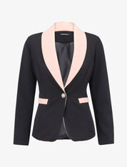 Blazer slim à col et poches contrastants - Noir - 1