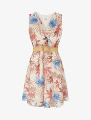 Robe élastiquée à imprimé feuillage - Marron - 1