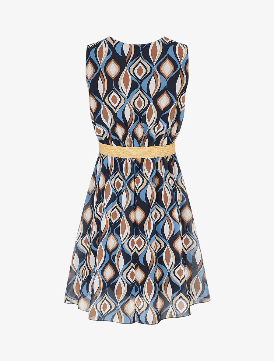 Robe élastiquée à imprimé graphique - Marine - 2