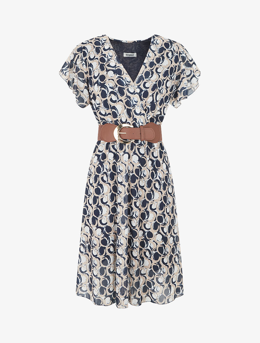 Robe longue élastiquée imprimé fantaisie - Marine - 4