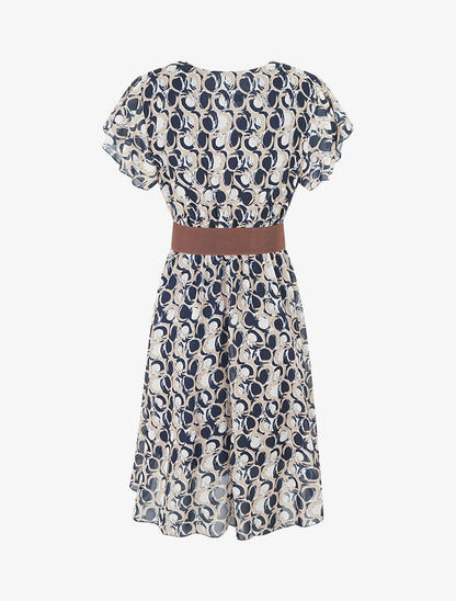 Robe longue élastiquée imprimé fantaisie - Marine - 2