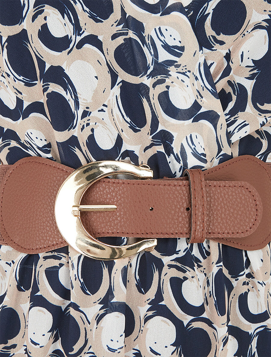 Robe longue élastiquée imprimé fantaisie - Marine - 3