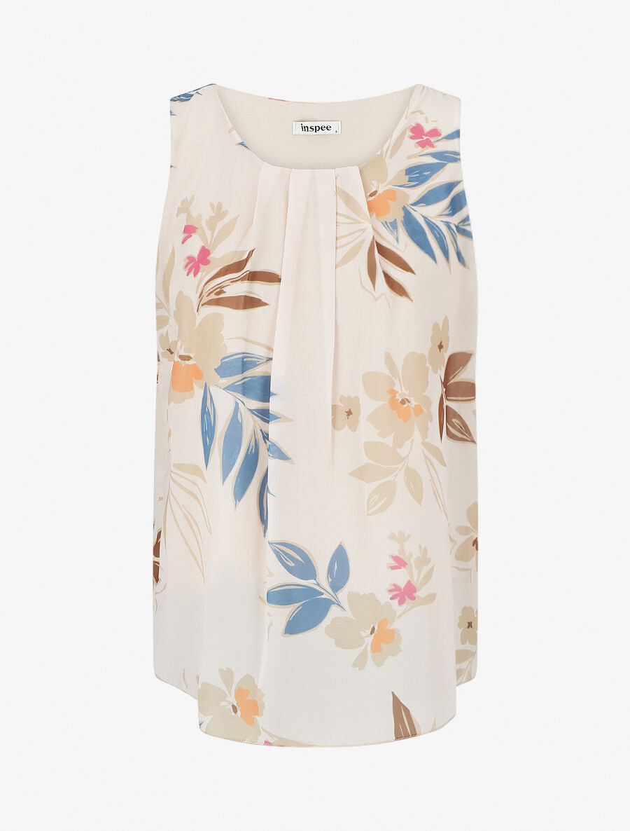 Top sans manches imprimé fleuri - Beige - 4