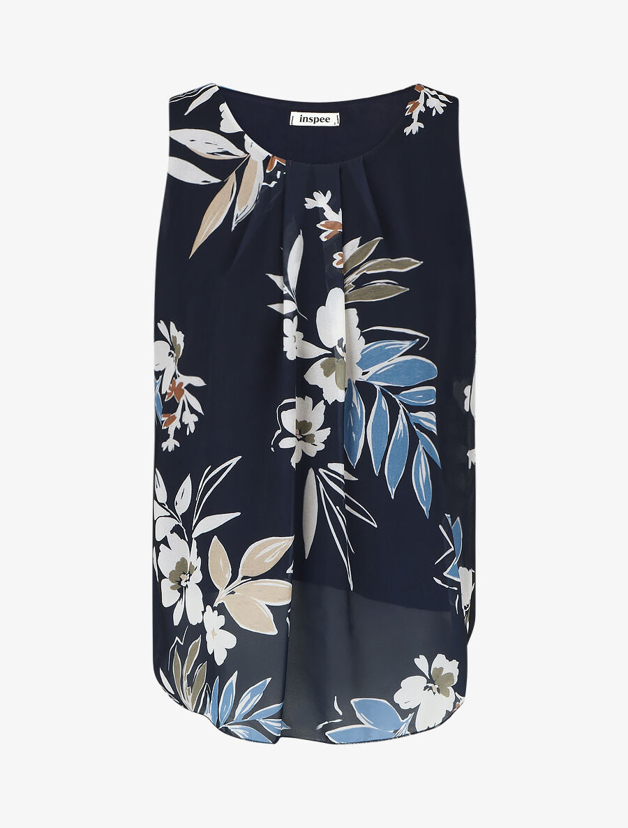 Top sans manches imprimé fleuri - Marine - 5