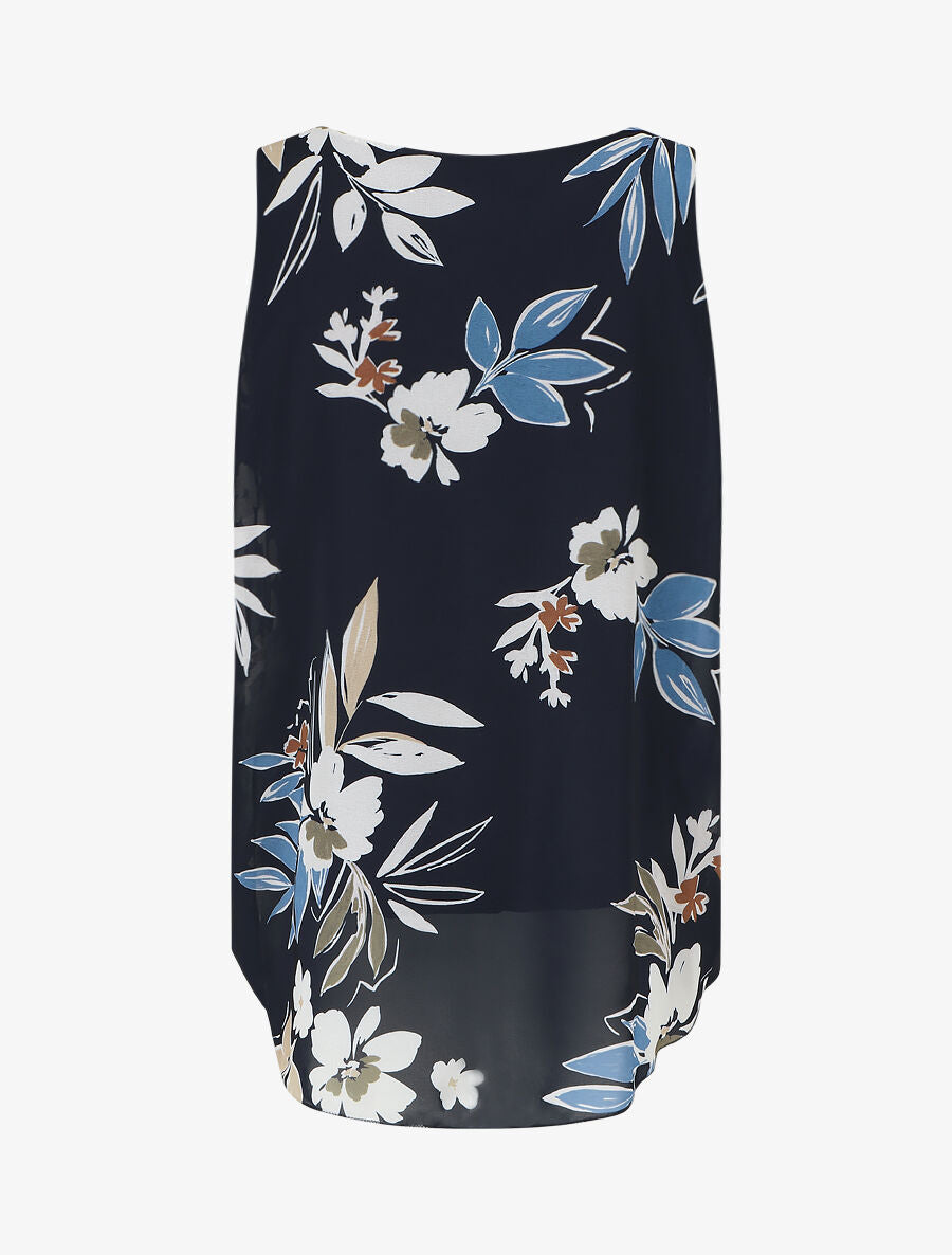 Top sans manches imprimé fleuri - Marine - 2