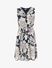 Robe mi-longue imprimé fleuri - Marine - 1