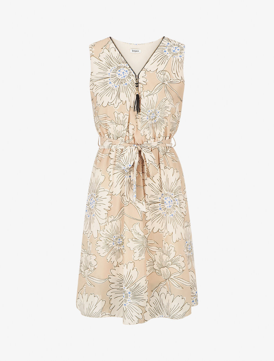 Robe mi-longue imprimé fleuri - Beige - 1