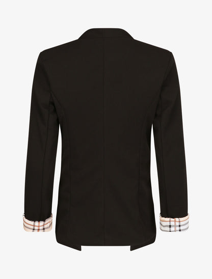 Blazer slim uni à revers imprimé carreaux - Noir - 2