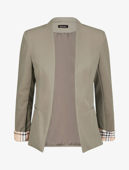 Blazer slim uni à revers imprimé carreaux - Gris - 1