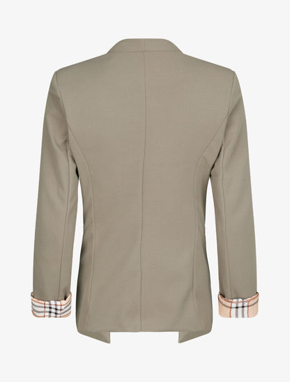 Blazer slim uni à revers imprimé carreaux - Gris - 2
