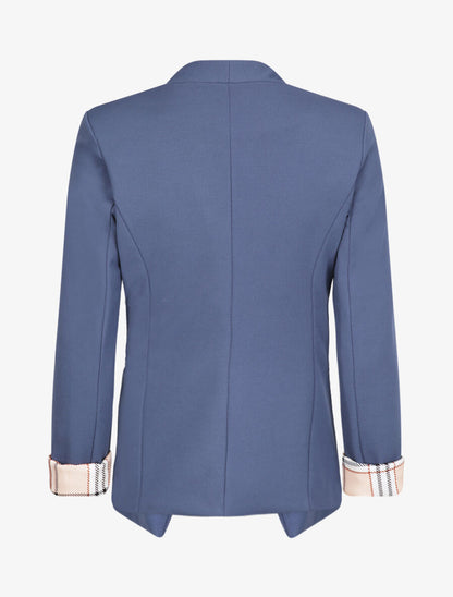 Blazer slim uni à revers imprimé carreaux - Bleu - 2