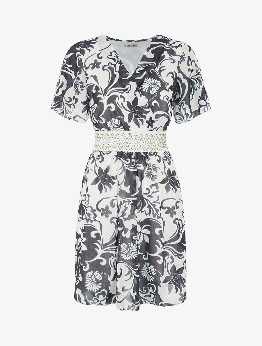 Robe mi-longue à détail irisé et bande large - Noir - 1