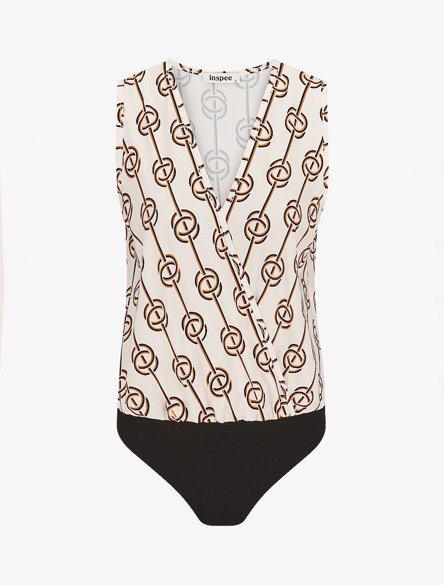 Body imprimé nœuds à col V - Beige - 1