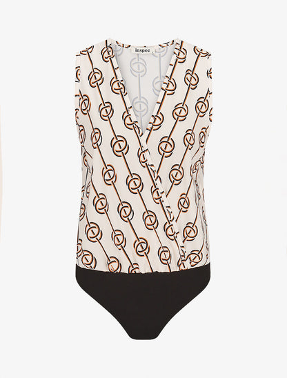 Body imprimé nœuds à col V - Beige - 1