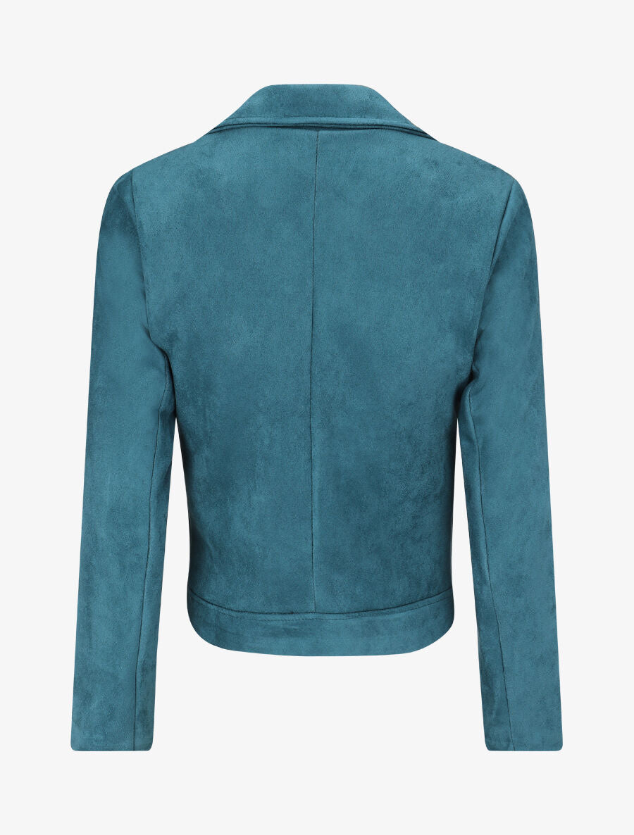 Veste en suédine à zip décoratif - Bleu canard - 2