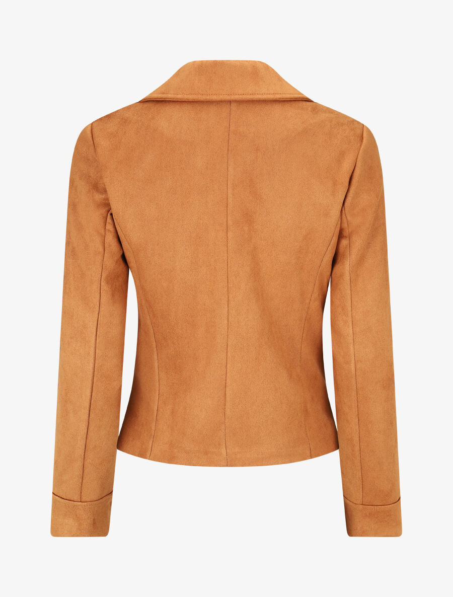 Veste en suédine à zips décoratifs et fermeture zippée - Camel foncé - 2