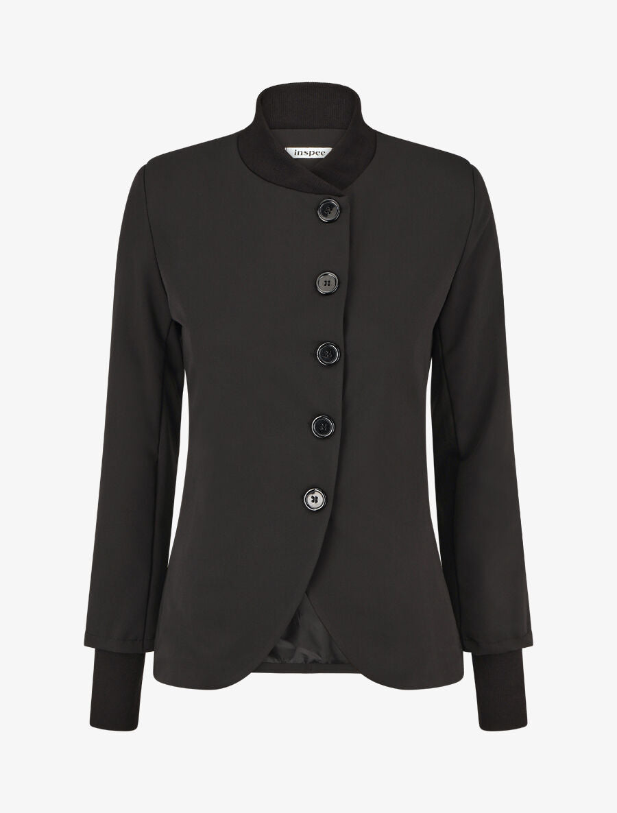 Veste boutonnée à bords côtelés - Noir - 1