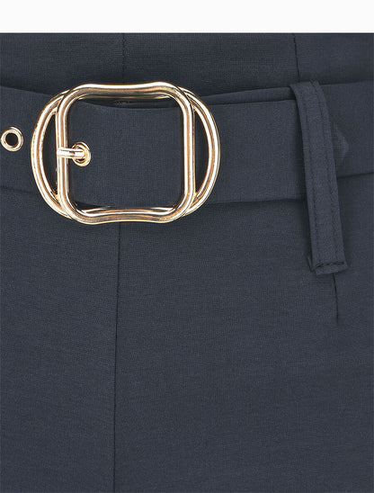 Pantalon uni ceinturé - Marine - 3
