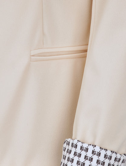 Blazer slim uni à revers imprimé grec - Beige - 3