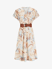 Robe longue évasée imprimé fleurs abstraites - Beige - 4