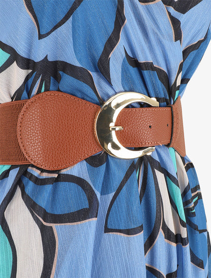 Robe élastiquée sans manches imprimé fleuri irisé - Bleu - 3