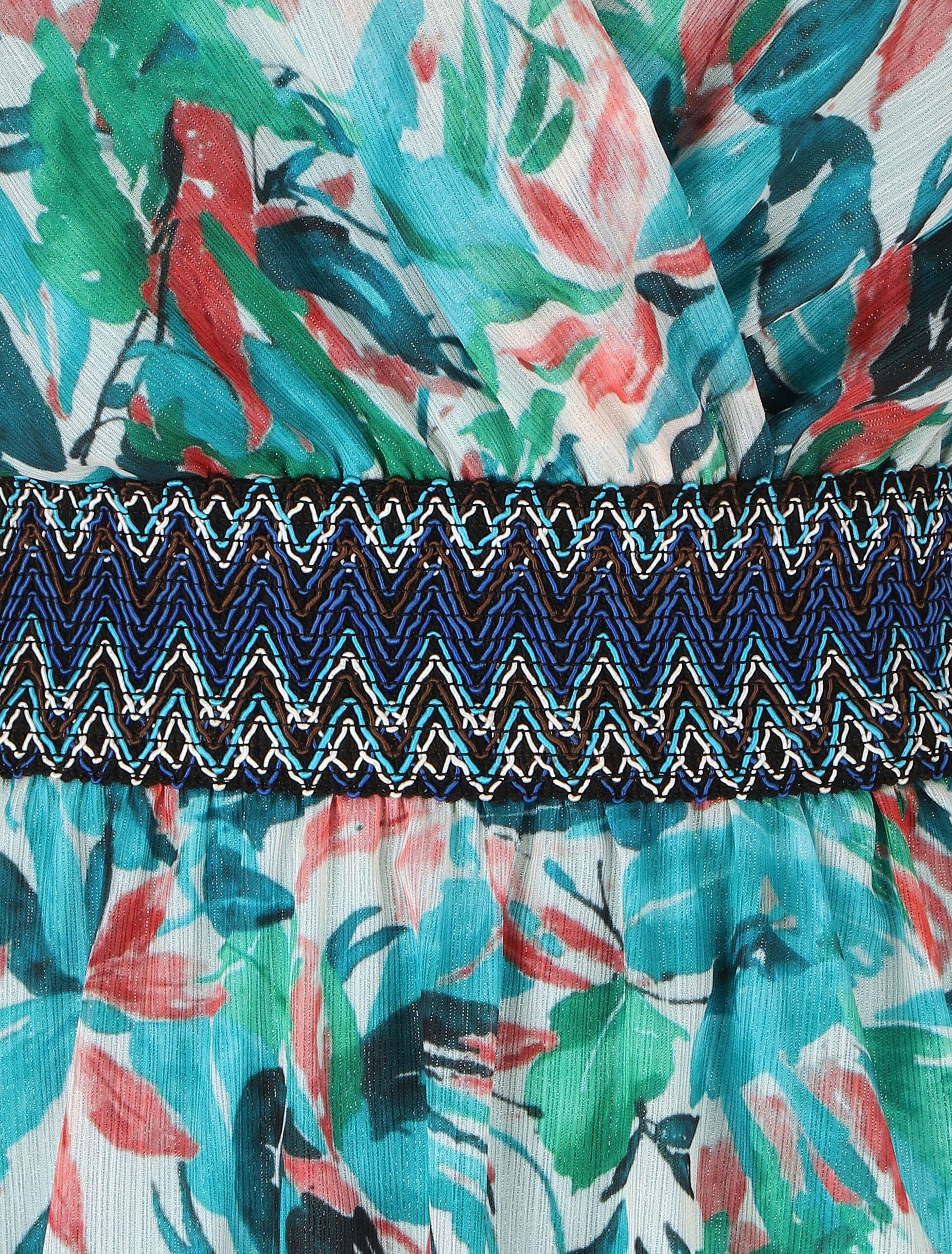 Robe mi-longue sans manches irisée motif végétal - Turquoise - 3