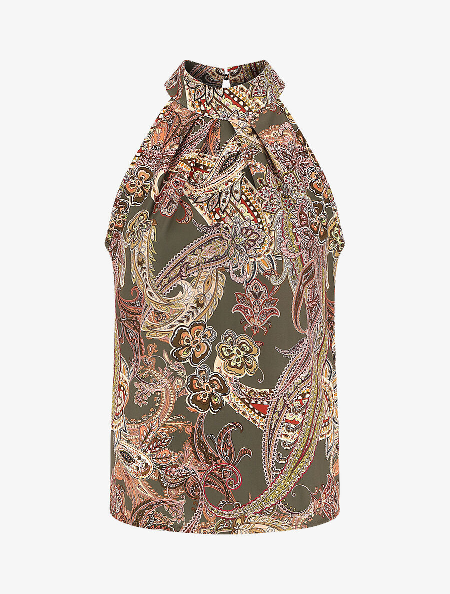 Top sans manches imprimé foulard - Kaki - 4