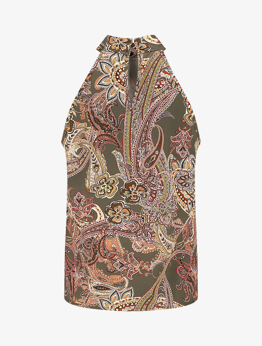 Top sans manches imprimé foulard - Kaki - 2